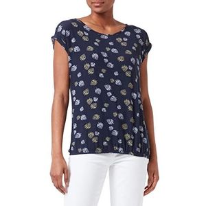 TOM TAILOR Dames T-shirt met all-over print 1032231, 30074 - Navy Leaf Design, XXS