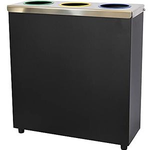OFITURIA® Selectieve recycling afvalbak, metaal, inhoud: 135 l, zwart, 3 vakken voor afval