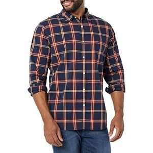 Amazon Essentials Slim-Fit Stretch Poplin overhemd met lange mouwen voor heren, marineblauw rood geruit XS