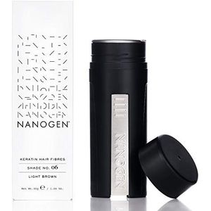 Nanogen Instant Thickening Hair Fibres Light Brown 30g - Natuurlijke keratinevezels bedekken dunner wordend haar en haaruitval, extensions, alopecia, dikker, voller haar direct.