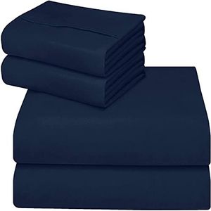 ComfyWell Eenpersoons hoeslaken - Navy beddengoed diepe zak 14 inch (35 cm) - zacht geborsteld microvezel-beddengoed - krimp- en vervagingsbestendig. (Single (90 x 190 cm), marineblauw)