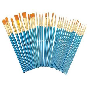 Relaxdays penselen, 30-delige set, rond & plat, voor acryl-, olie- en aquarelverf, synthetische haren, meerkleurig