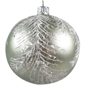 Silverado Christmas ornament made of glass, 10 cm ball, frozen feathes on light blue ball