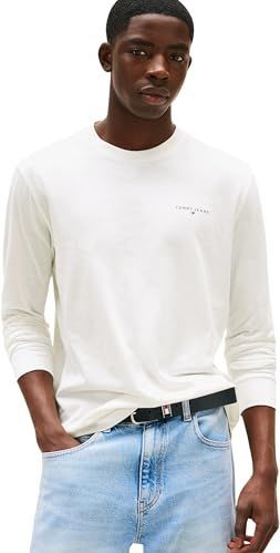 TOMMY JEANS Heren TJM Slim Chest Linear LS TEE EXT DM0DM21594, Wit, XS, Wit (Ecru), XS