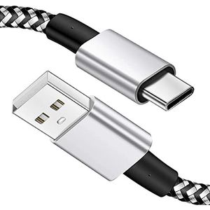 Qinzhijia USB-C kabel, 1,8 m, USB naar USB-C, 3A, gevlochten snellaadkabel, compatibel met Samsung Galaxy S10, S9, S8 Plus, Note 9, 8, A11, A20, A51, LG G6, G7, V30, V35