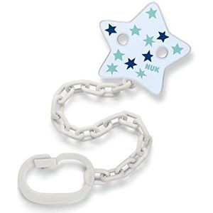 NUK Fopspeenketting met clip, voor fopspeen met ring, stabiel en onbreekbaar, blauwe sterren
