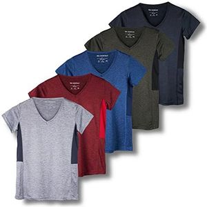 5-pack dames korte mouwen V-hals Activewear T-shirt Dry-Fit vochtafvoerend parfum yoga top (verkrijgbaar in grote maten), Set 3, XL
