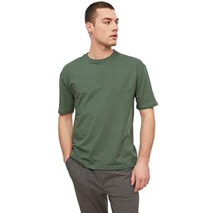 Trendyol Heren groene basic 100% katoen ontspannen pasvorm ronde kraag korte mouwen T-shirt, groen, klein