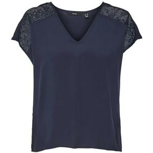 VERO MODA Dames Vmrusk Lace V-hals Ss WVN Ga Top, navy blazer, L