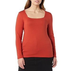 Amazon Essentials Dames Slim-Fit T-shirt met lange mouwen en vierkante hals, baksteenrood, X-Large