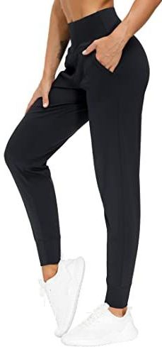 THE GYM PEOPLE Joggingbroek voor dames, lichte atletische legging, taps toelopende loungebroek voor training, yoga, hardlopen, Zwart, XL