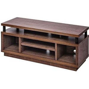 Iris Ohyama, TV-meubel / TV-meubel met 5 open planken / TV tot 43, Massief hout, Kabelgaten, Kantoor, Woonkamer - TV Cabinet Middle - OTS-100M - Bruin