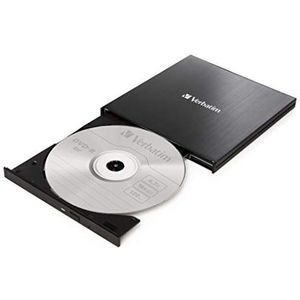Verbatim Externe Slimline Blu-ray Writer Ultra HD 4K - voor het maken van grote back-ups, zwart & Verbatim MDISC BD-R met 25 GB - 4x brandsnelheid, duurzame Blu-Ray Disc, 5 Pack Jewel Case, zilver