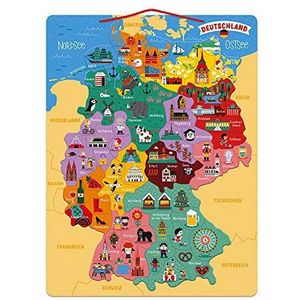 Janod - Magnetische kaart van Duitsland - Houten Kinderpuzzel - 79 magnetische stukken - Ontdek en onthouden - Aardrijkskunde Educatief Spel - Vanaf 7 jaar, J05477