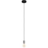EGLO Hanglamp Yorth, 1-lamps pendellamp boven eettafel, lamp hangend voor woonkamer en eetkamer, snoerhanger van metaal in zilver en zwart, E27 fitting
