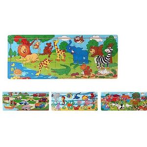 PLANÈTE BOIS - Set van 12 panoramische puzzels - Educatief spel - Eerste reflecties - 058040PA - 21 stukjes - Multicolor - Karton - Kinderspel - Kinderpuzzel - 45 cm x 18 cm - Vanaf 3 jaar