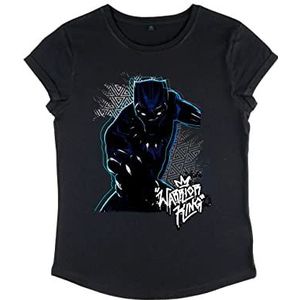 Marvel Dames Black Panther-Warrior Prince T-shirt met opgerolde mouwen, S, zwart, S