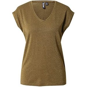 PIECES Dames PCBILLO Tee Stripes NOOS T-shirt, Dark Olive/Detail:Gold Lurex, XL