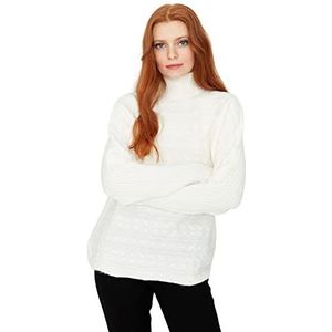 Trendyol Coltrui voor dames, effen Regular Sweater, Ecru, L, Ecru, L