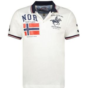 Geographical Norway Kelestre Heren poloshirt, klassiek, katoen, korte mouwen, casual, knoopsluiting, casual, top, regular klassiek, lente, zomer (wit, XXL), Wit, XXL