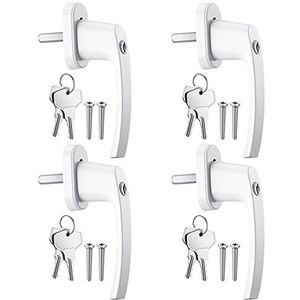 AUTOUTLET 4 stuks raamgrepen met sleutel van aluminium, wit, raamdeurgreep met 8 schroeven en 8 sleutels, geschikt voor alle gangbare ramen en balkondeuren
