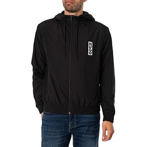 HUGO Benjoe2341 Waterafstotende jas voor heren, met capuchon en verticaal logo, zwart 1, XXL