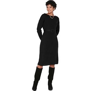 Trendyol Woman Midi A-Line Carmen Collar Knitwear Jurk voor dames, Zwart, S