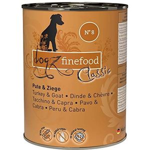 dogz finefood Hondenvoer nat - N° 8 kalkoen & geiten - fijn voer nat voer voor honden en puppy's - graanvrij & suikervrij - hoog vleesgehalte, 6 x 400 g blik