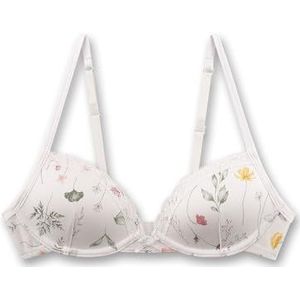 Meisjes-cup-beha off-white, comfortabele en aangename zachte cup-beha zonder beugel, voor meisjes van katoen-modal-mix. Ondergoed met verstelbare bandjes en tuining-allover | meisjesbeha, beige, 65AA