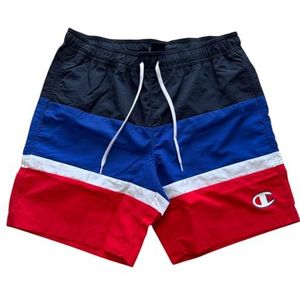 Champion Legacy Retro Sport Beach Shorts - Crinkle Taslon Color Block Bermuda Shorts, marineblauw/elektrisch/rood, L Heren SS24, marineblauw/elektroblauw/rood, L