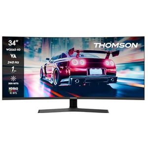 THOMSON Gaming Monitor 34 inch UWQHD Monitor, 240 Hz VA EyeCare Display, 1 ms, Adaptive Sync, Speaker, HDR10, HDMI & DP, M34QG7Y14C