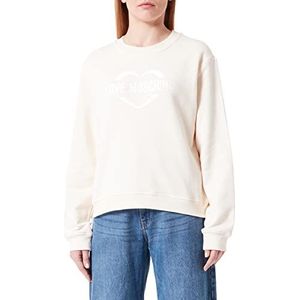 Love Moschino Dames Regular Fit Ronde hals Long-Sleeved with Heart Holografische print Sweatshirt, crème, 38