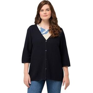 Ulla Popken Dameskleding Plus Size Curvy Eco Katoen 3/4 Mouw V-hals Vest 826647, marineblauw, 12-14