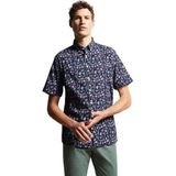 Bugatti - Overhemd - Marine - Korte Mouwen - Zomerse Prints - Modern Fit