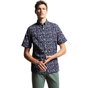 Bugatti - Overhemd - Marine - Korte Mouwen - Zomerse Prints - Modern Fit