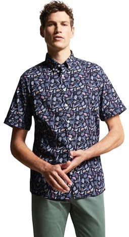 Bugatti - Overhemd - Marine - Korte Mouwen - Zomerse Prints - Modern Fit