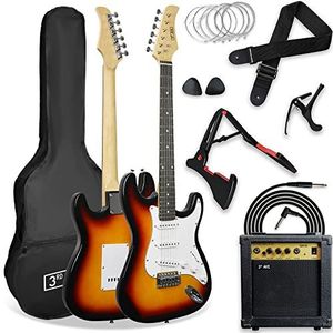 3rd Avenue XF 4/4 formaat elektrische gitaar, ultieme kit met 10W versterker, kabel, statief, gigbag, gitaarband, reservesnaren, plectrums, capo - sunburst