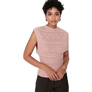 TRENDYOL Dames Hoogsluitende kraag effen kleuren regular gebreid vest sweater, roze, S, roze, S