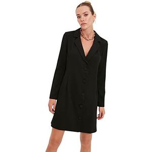 TRENDYOL Damesjurk, midi-blazerjurk, nauwsluitend, geweven stof jurk, zwart, 36