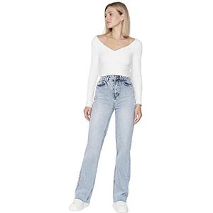 Trendyol Dames hoge taille wijde pijpen jeans met wijde pijpen, Lichtblauw, 66