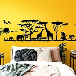 Grandora W683 Muursticker Afrika Savannah Dieren I zwart 190 x 58 cm I olifant giraf woonkamer slaapkamer muursticker muurstickers