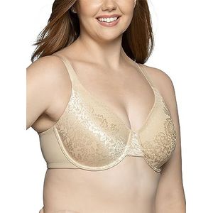 Vanity Fair Women's Beauty Back Smoothing Minimizer BH, minimaliseert buste lijn tot 3,8 cm, niet-gewatteerde cups tot H, Damast Neutraal Kant, 95E