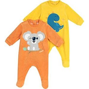 Chicco Chenille Jumpsuitset met voet, Jumpsuit voor de winter Uniseks 0-24, Geel/oranje, 9 maanden (pakket van 2)