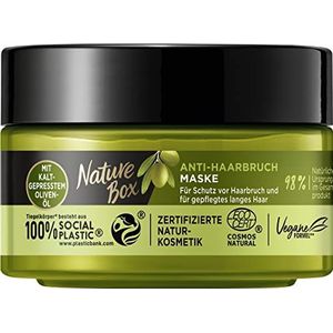 Nature Box Anti-haarbreuk masker (200 ml), haarkuur met olijfolie geeft verzorgd lang haar en beschermt tegen haarbreuk, verpakking van 100% social plastic