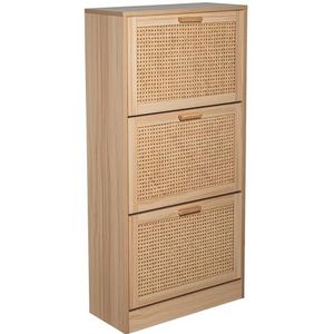 DRW Schoenenkast van MDF-hout en natuurlijk rotan, 60 x 24 x 118 cm