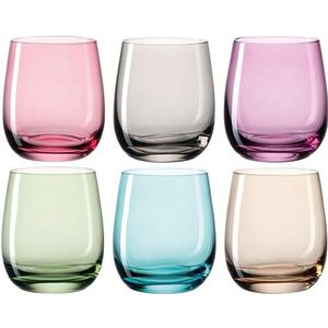 Leonardo Sora 047289 Drinkglazen, kleurrijke glazenset, vaatwasmachinebestendige sapglazen, waterglazen, drinkbekers in 6 kleuren, 360 ml, kleurrijk, 6 stuks (1 stuk)