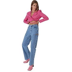 Trendyol Dames Basics Hoge taille Wijde pijpen 90's wijde pijpen jeans, blauw,34, Blauw, 60