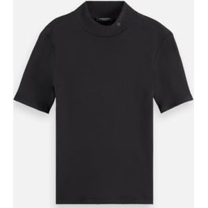 Scotch & Soda Dames Core Mock Neck Rib T-shirt, Zwart 001, XS