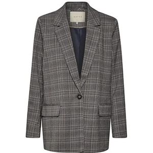 Kaffe Damesblazer met lange mouwen, oversized, regular classic, bruin/blue check, 38 NL