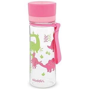 Aladdin My First Aveo Waterfles voor Kinderen 0,35L Dino Pink Print – Lekvrije Drinkfles - Grote Opening voor Gemakkelijk Vullen - BPA-Vrij - Vlek- en Geurbestendig - Vaatwasserbestendig